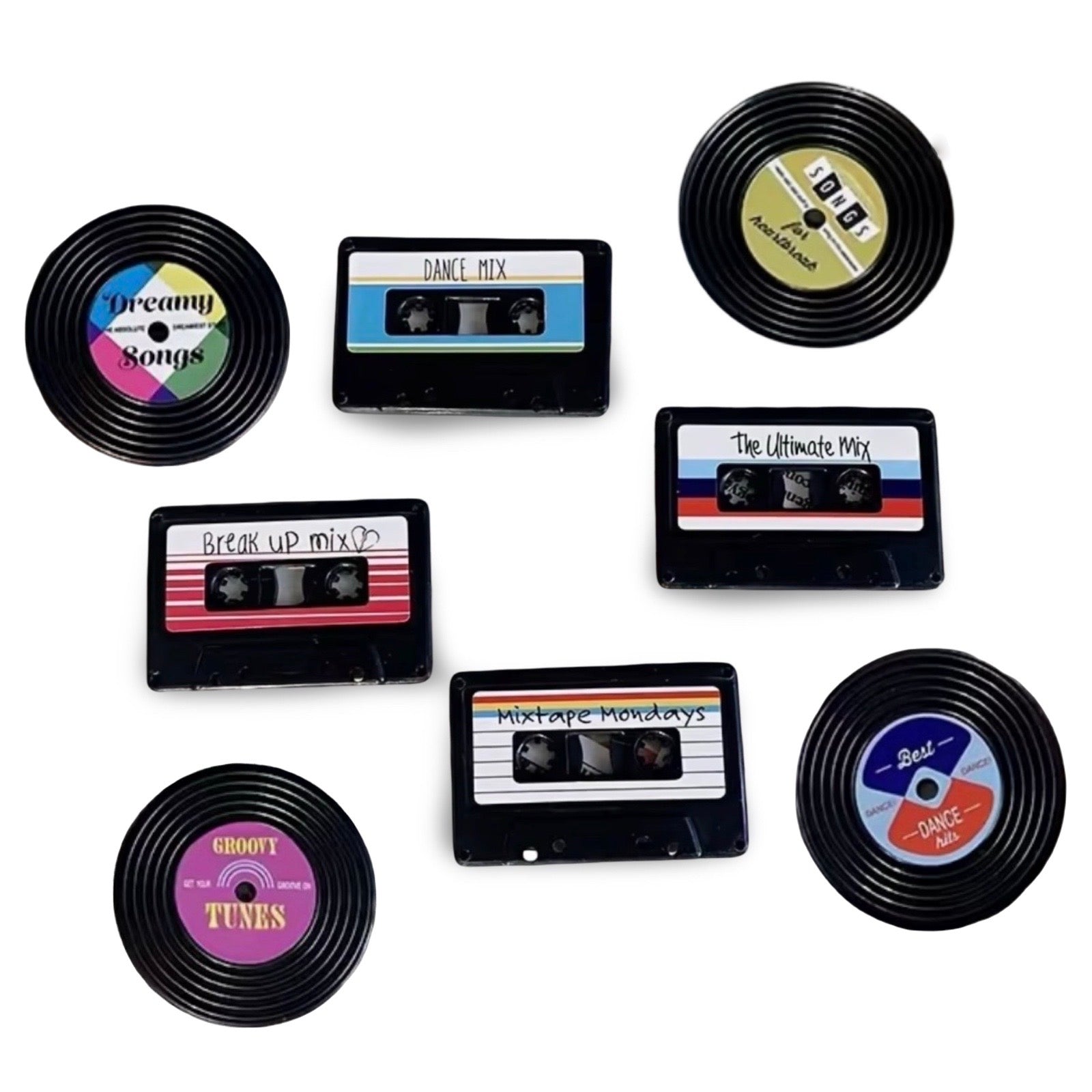 Retro Record Fridge Magnets - Set of 8